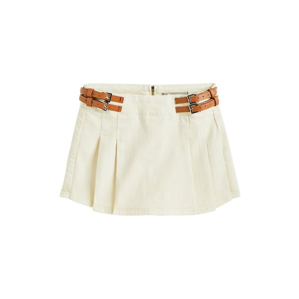 Tractr Girls Jeans Double Belted Pleated Skort, Cream
